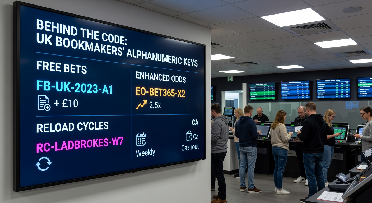 Close-up of a keyboard typing an alphanumeric promo code, with glowing effects revealing betting rewards and casino chips emerging