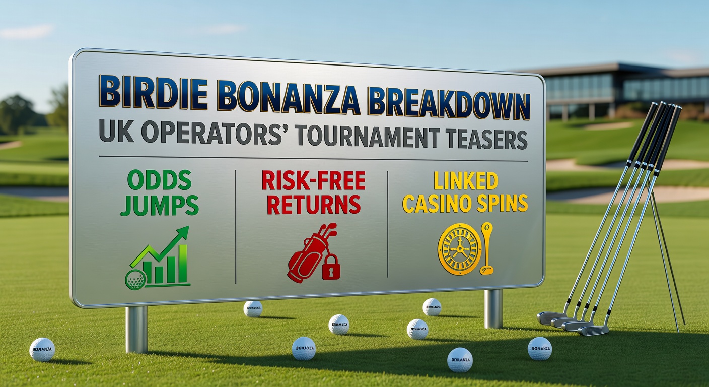 Golfers competing in a major tournament with enhanced odds overlays on a betting interface, highlighting birdie promotions from UK operators