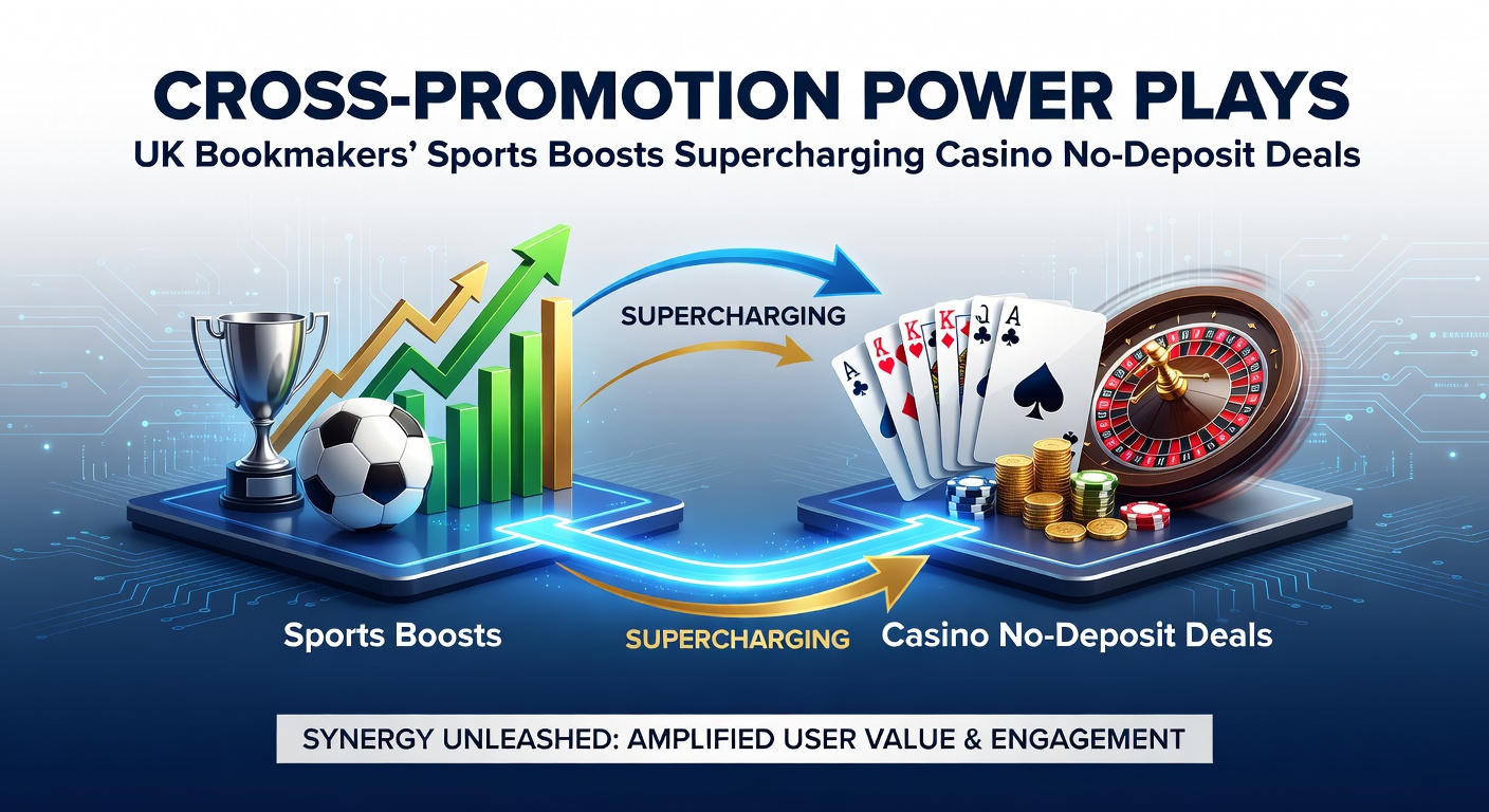 UK bookmaker promotions blending sports odds boosts with casino no-deposit free spins on a vibrant digital display