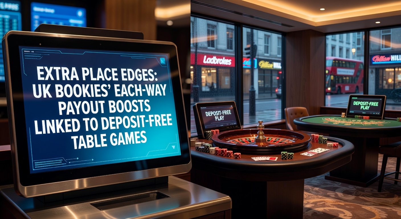 Visual breakdown of extra place payouts in a crowded horse racing field, showing extended place terms boosting returns alongside icons for free table game credits