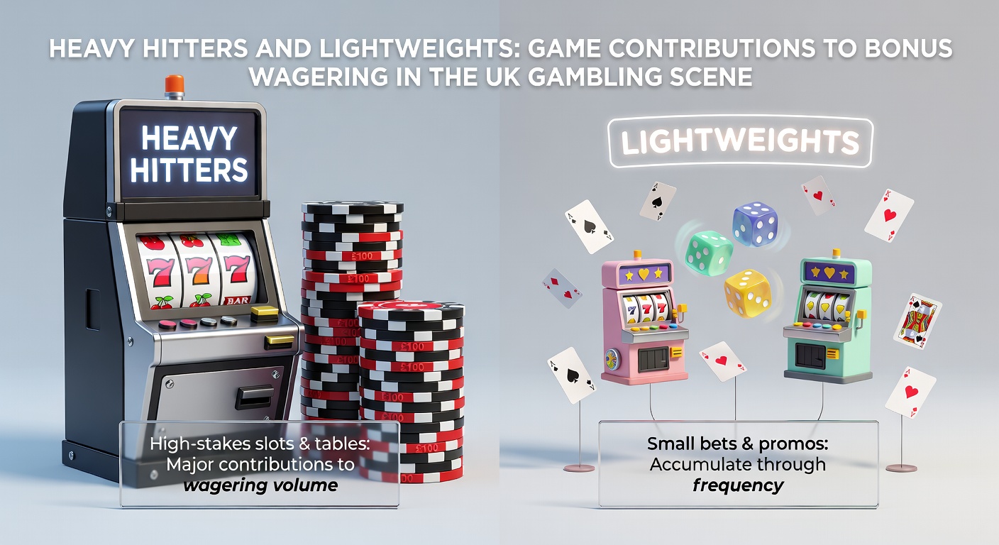 Colourful slot machines and table games icons representing high and low wagering contribution games in UK online casinos