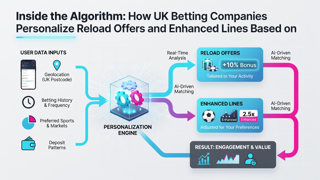 Flowchart showing how user data leads to customized reload offers and enhanced betting lines