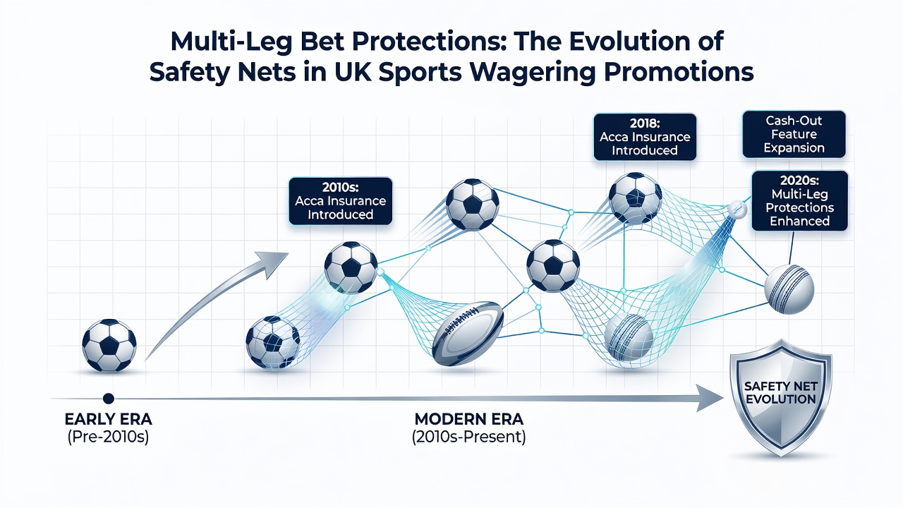 Timeline graphic showing progression of safety net features in UK sports betting promotions