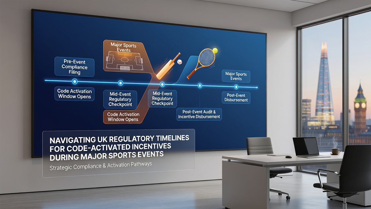 Regulatory flowchart illustrating approval stages for sports event incentives with August 2026 milestone markers