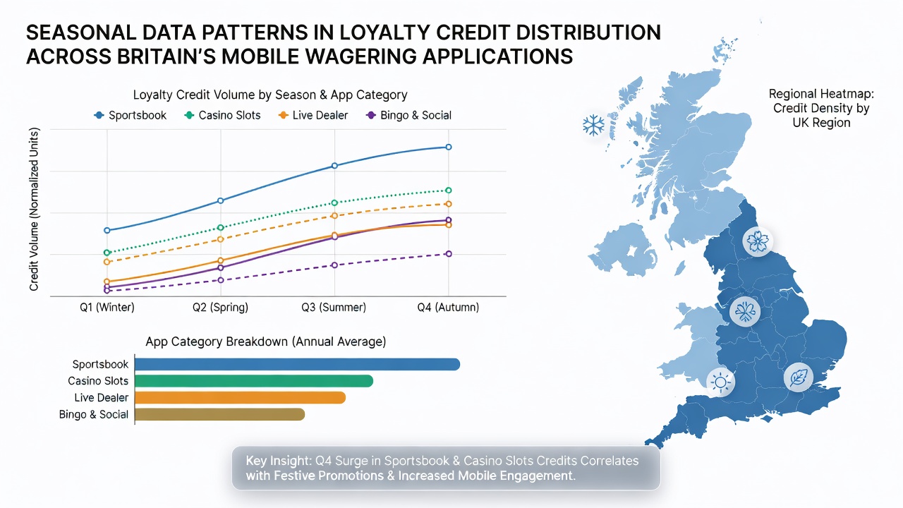 Chart illustrating loyalty credit allocation by month and sport category in UK mobile wagering apps