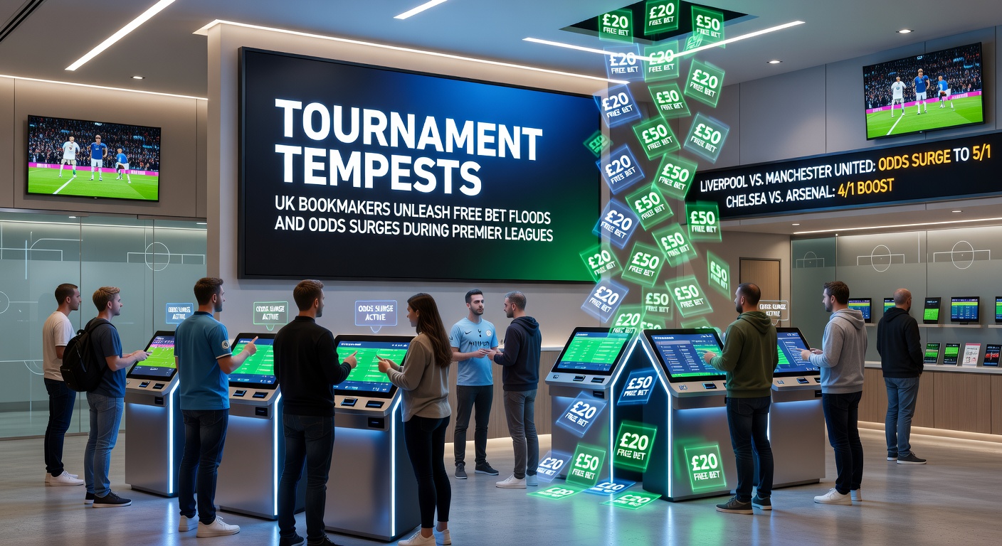 Intense Grand Slam tennis rally on clay courts with digital banners advertising odds boosts and free bet offers amid cheering fans