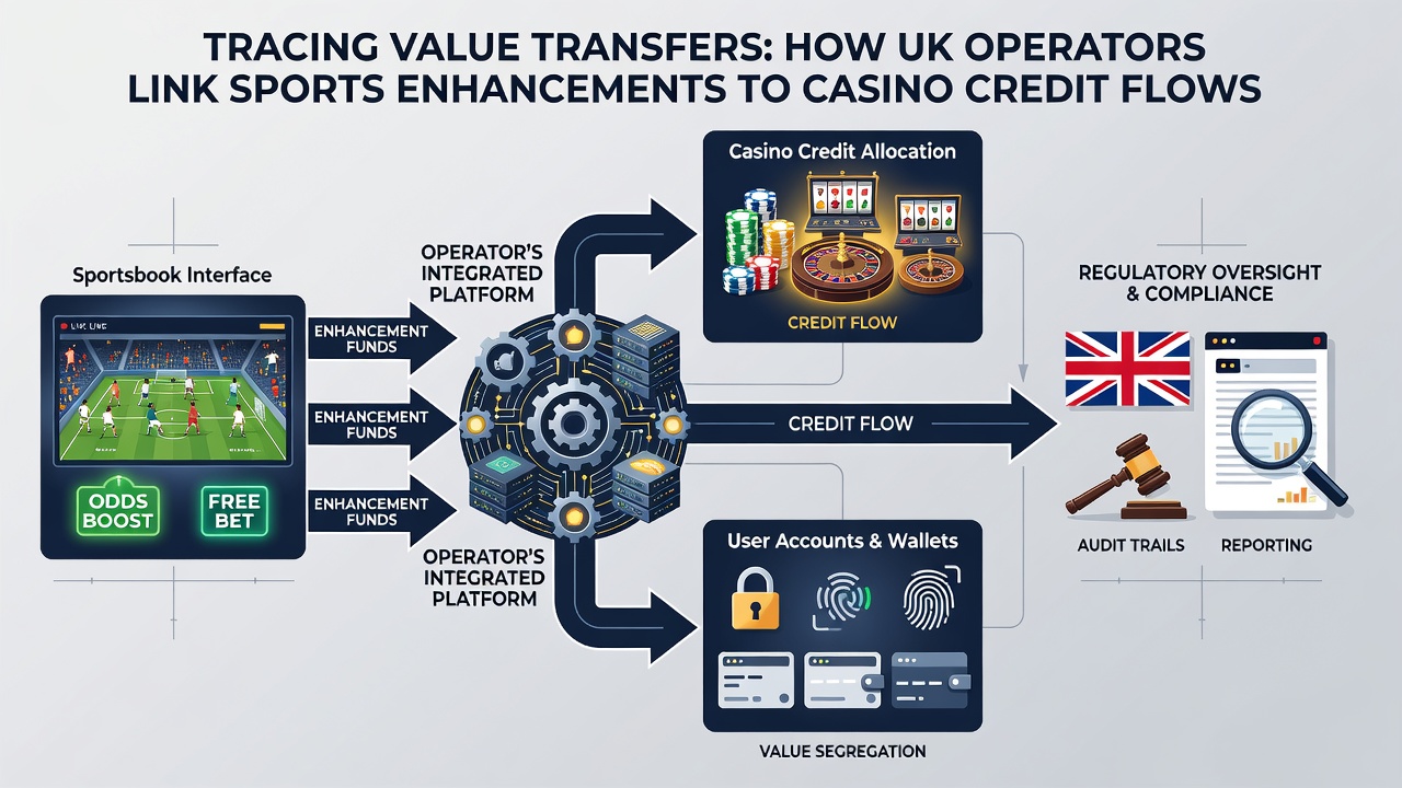 Technical diagram of integrated loyalty and credit allocation systems used by UK gambling operators