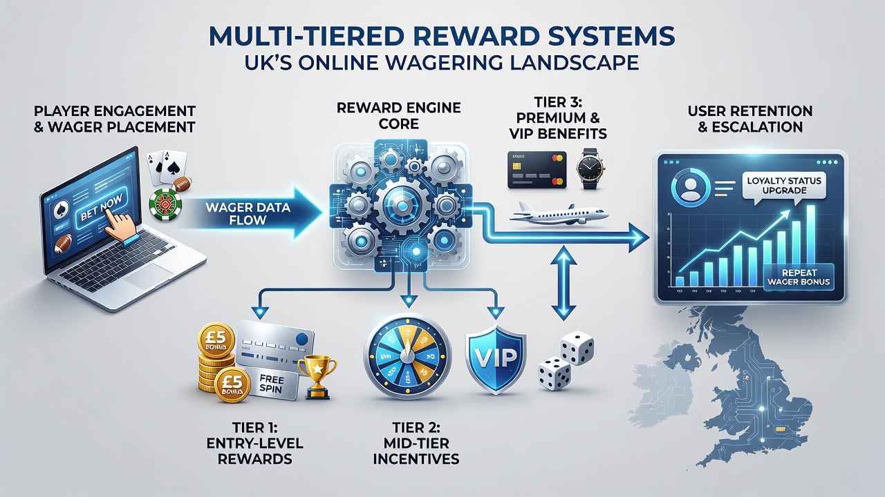 Flowchart depicting how points from sports wagers convert into casino rewards within tiered loyalty programs