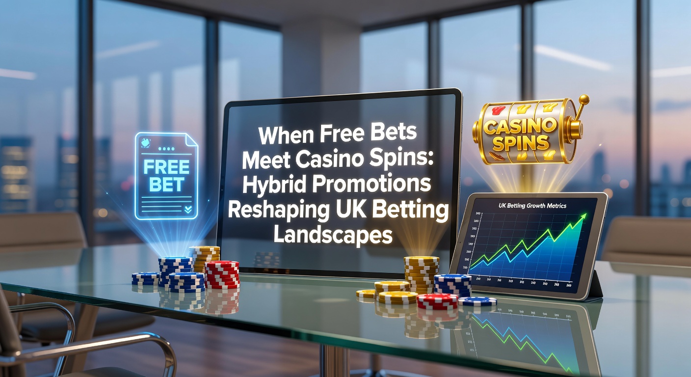 Vibrant graphic showing a free bet token merging with spinning casino reels against a UK flag backdrop, symbolizing hybrid betting promotions